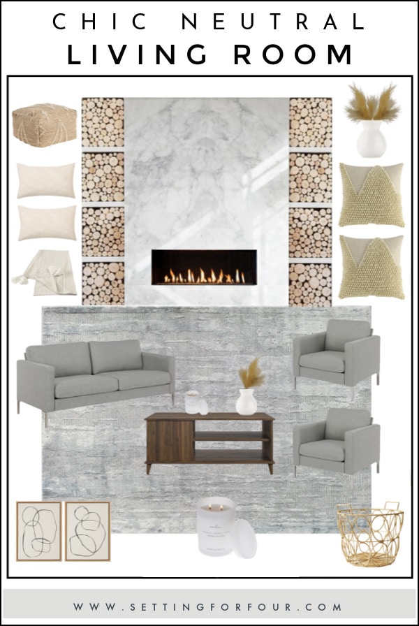 Chic Neutral Living Room - Walmart Home - Setting for Four