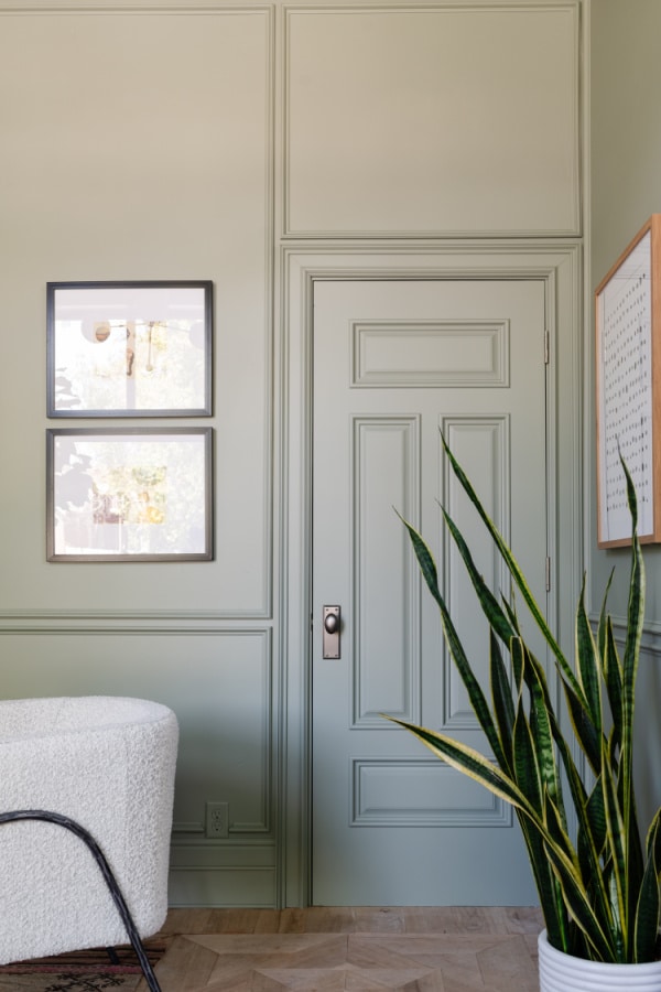 Interior and Front Door Paint Color - Evergreen Fog SW 9130. Interior Design inspiration. Beautiful home paint color ideas.