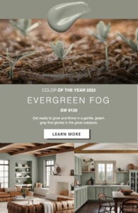 SW Evergreen Fog Color of the Year 2022 paint color inspiration.