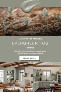 SW Evergreen Fog Color of the Year 2022 paint color inspiration.