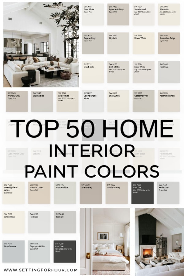 Best Selling Top 50 Paint Colors For Interiors - living room, bedroom, bathroom paint colors, neutral, cozy, elegant, black, white colors, painting ideas, wall colors, whole house color scheme, modern, transitional, minimal home design decor ideas.
