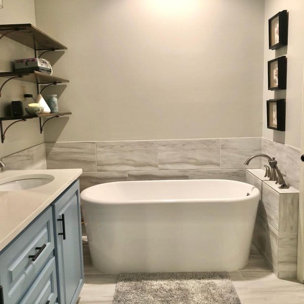 Sherwin Williams Repose Gray bathroom paint color