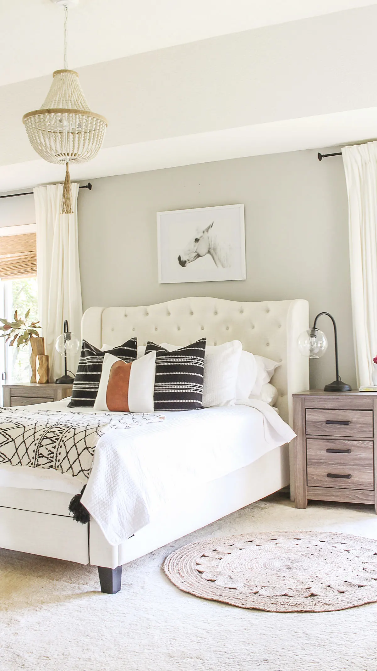 Sherwin Williams Repose Gray bedroom paint color. 