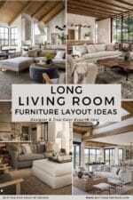 How To Arrange Furniture In A Long Living Room, furniture placement tips, great room ideas, earthy organic modern home inspo, Nancy Meyers style