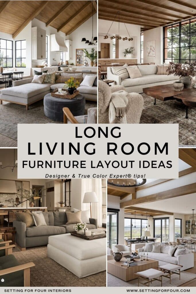 Long Living Room Furniture Arrangement Ideas, furniture layout advice from a Designer and True Color Expert!, great room furniture inspiration, new home ideas, Nancy Meyers style, neutral aesthetic, cozy, earthy, room ideas, space planning, 2026 trends, interior design and decorating long living rooms