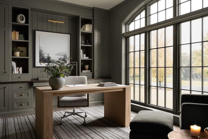 Beautiful Home Office With Green Walls. Whole home color palette ideas.