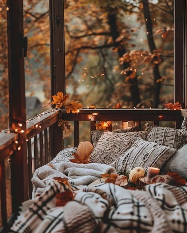 Cozy Fall Nook On A Balcony Deck
