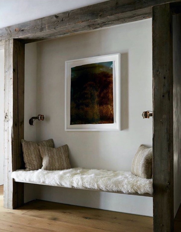 How To Create A Cozy Nook In A Hallway - Design and Decor Ideas. Cozy hallway nook wall niche idea with bench built into the wall!