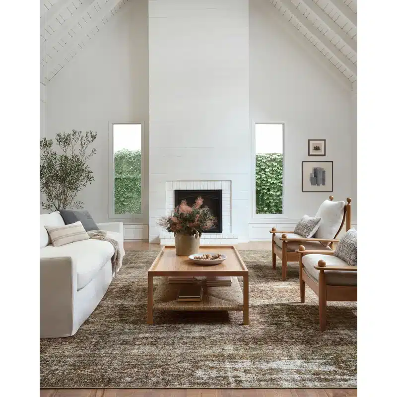 Living Room Design and Rug Loloi Amber Lewis Tobacco Rust