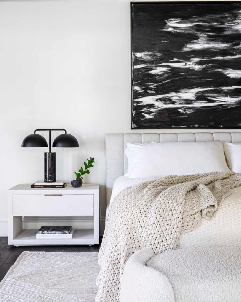 Transitional Bedroom Design and Decor Ideas, neutral color palette idea, cozy, elegant, decorate a room in 5 simple steps, white and black, modern home inspiration from a Designer and True Color Expert