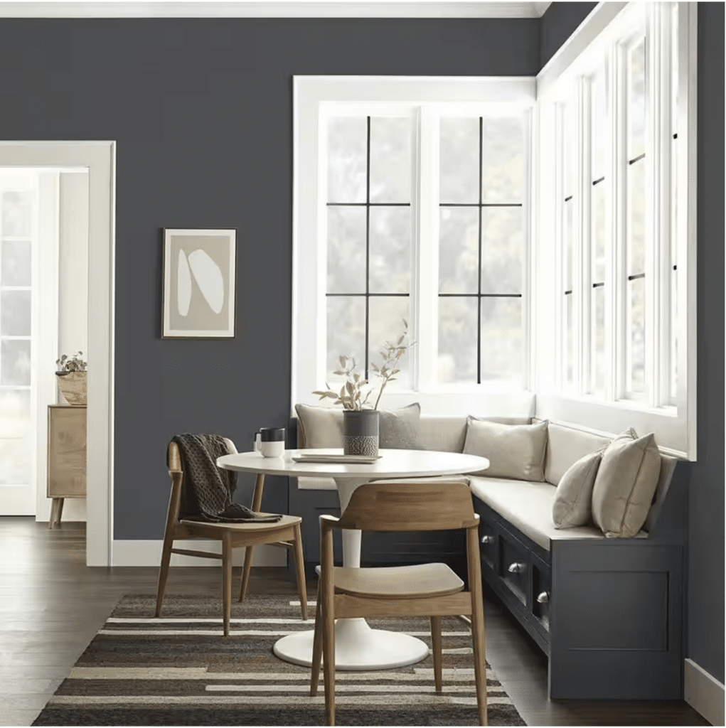 Behr Cracked Pepper Eat-In Kitchen Dining Area Paint Color Idea. Dining nook wall color.