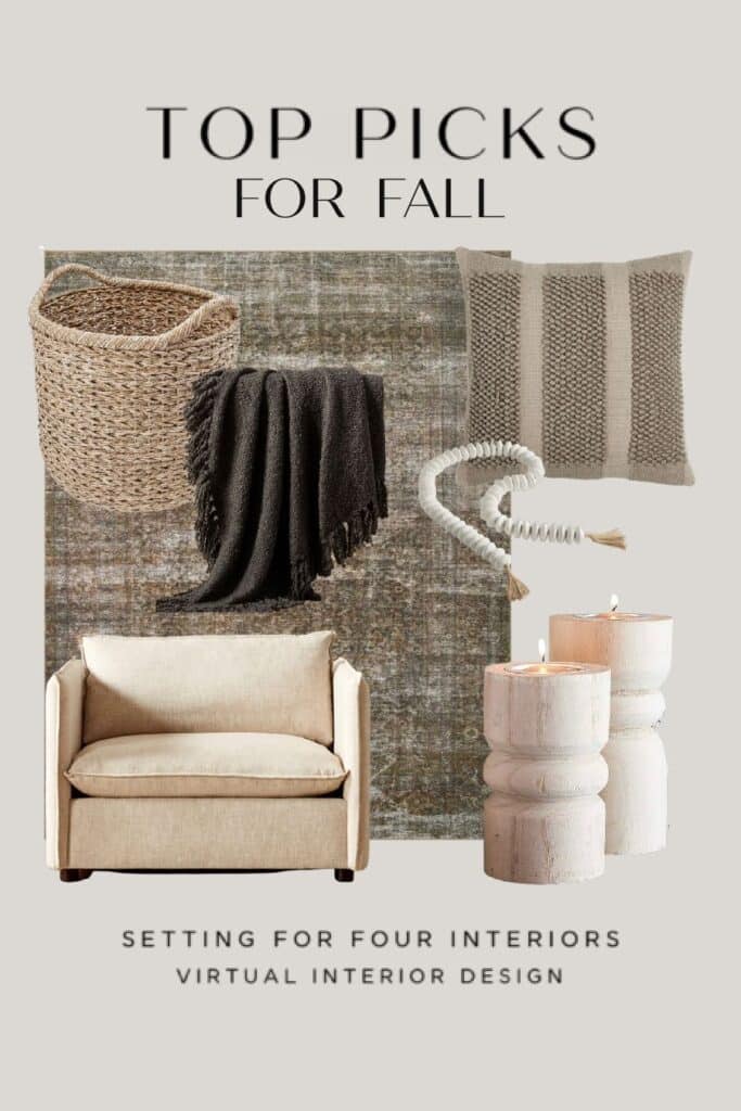 Neutral, Natural Modern Organic Fall Decor and Design Ideas. Designer and True Color Expert. Setting For Four Interiors. Room Design. Virtual Design Services