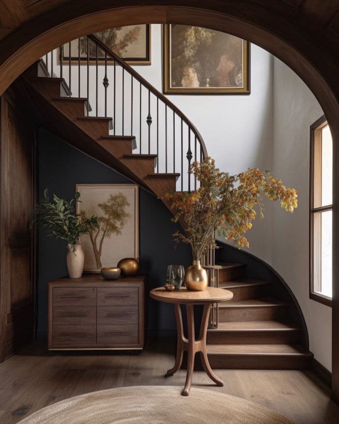 Neutral Fall Entryway Decor Ideas. Fall Branches stems, console table, art