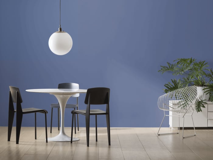 Benjamin Moore Blue Nova Color Of The Year 2024-Dining Room Wall Color. Interior Design Advice. Designer and True Color Expert. Setting for Four Interiors. Virtual Interior Design.