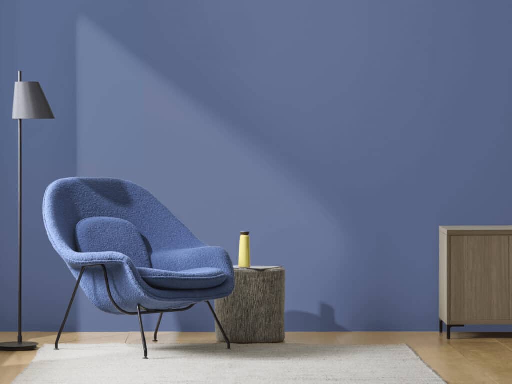 Benjamin Moore Blue Nova Color Of The Year 2024-Living Room Wall Color. Interior Design Advice. Designer and True Color Expert. Setting for Four Interiors. Virtual Interior Design.  