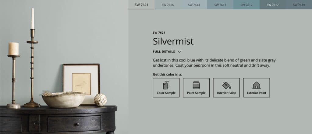 Sherwin Williams Silvermist paint color. 