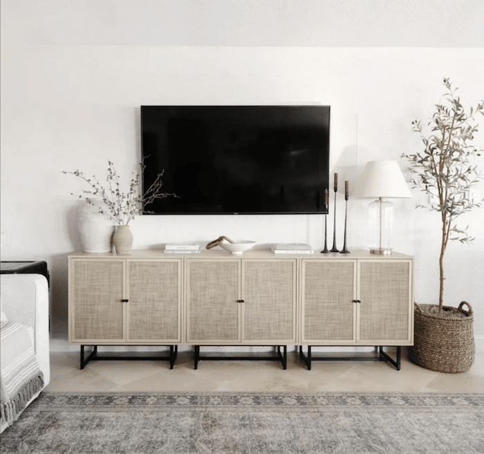 How To Decorate A TV Unit. Neutral, natural living room design ideas. elegant, timeless, organic modern, transitional, farmhouse, coastal design style