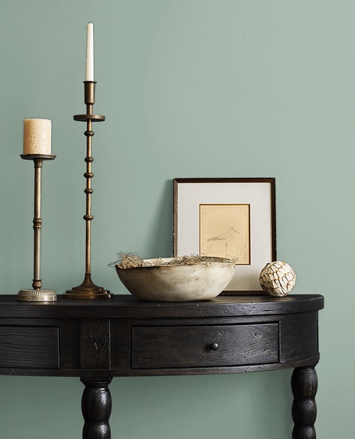 Sherwin Williams Quietude - Paint Color That Goes With Dark Wood. paint color 2025, trending color, light color, best color to pick, interior ideas, natural, beautiful, relaxing