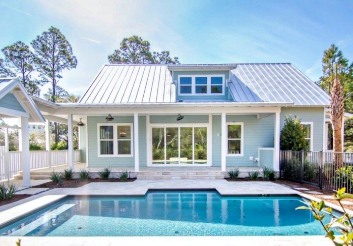 SW Quietude Pool House Exterior Color. coastal, traditional, modern farmhouse, transitional, modern, spa, beach house, Airbnb, sining color