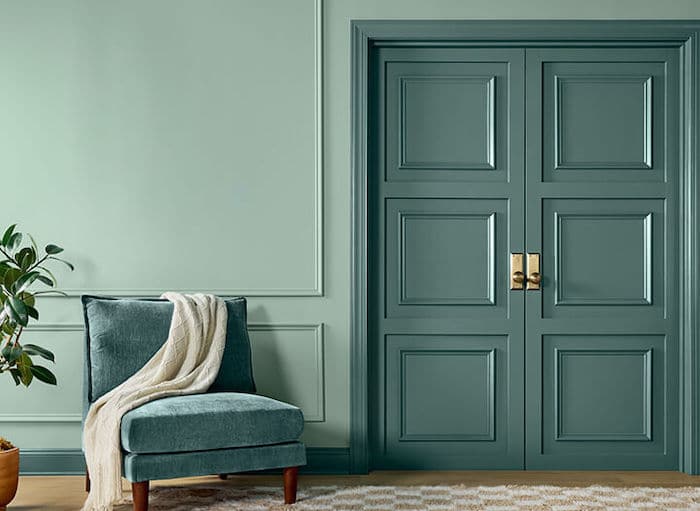 Sherwin Williams Quietude - Elegant Hallway and Living Room Color. Transitional, traditional, modern farmhouse, home inspiration, 2025 color, green