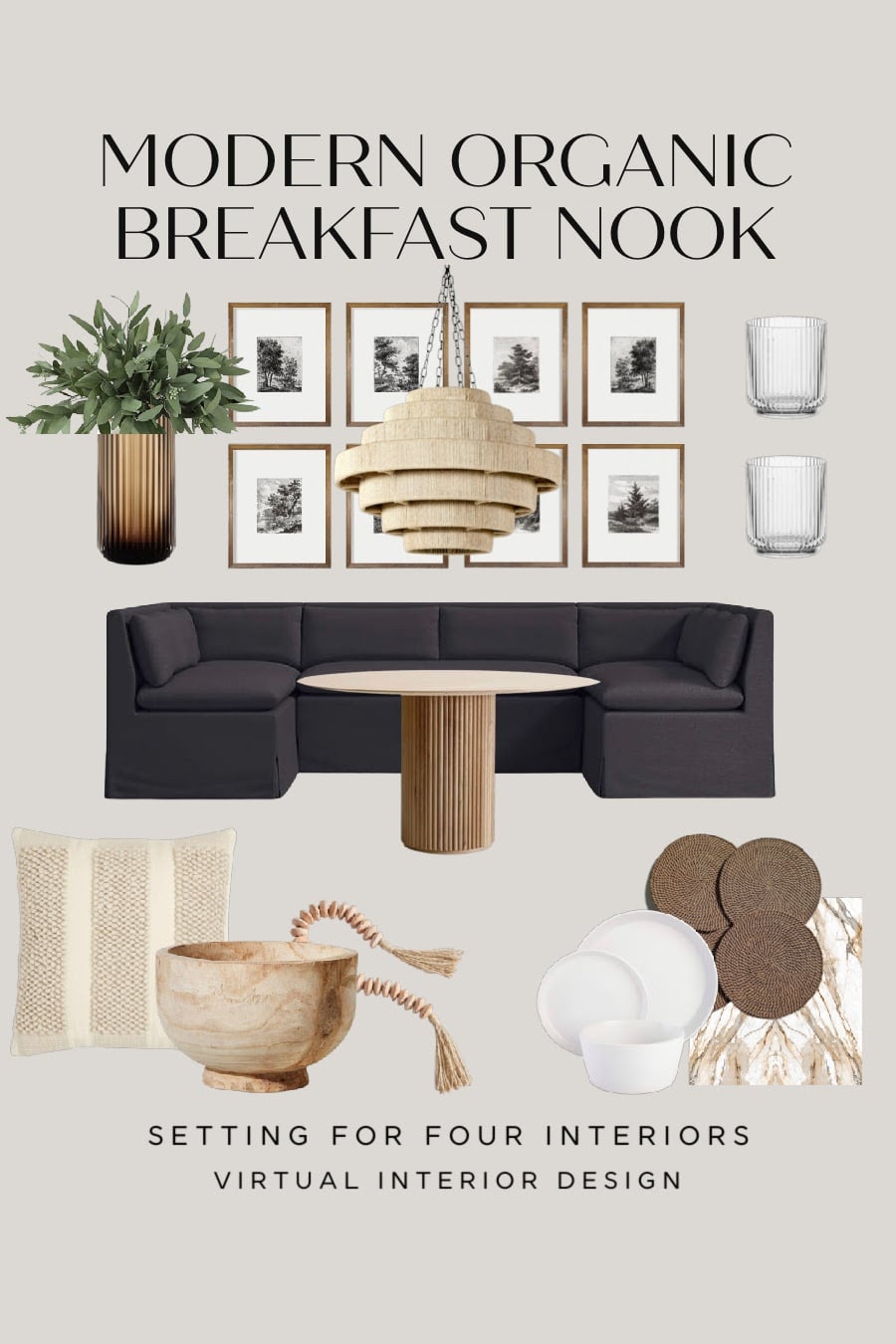 Neutral Breakfast Nook Dining Room Moodboard and Decor Ideas. mood board, modern, transitional, virtual interior design services, Setting For Four Interiors Designer and True Color Expert