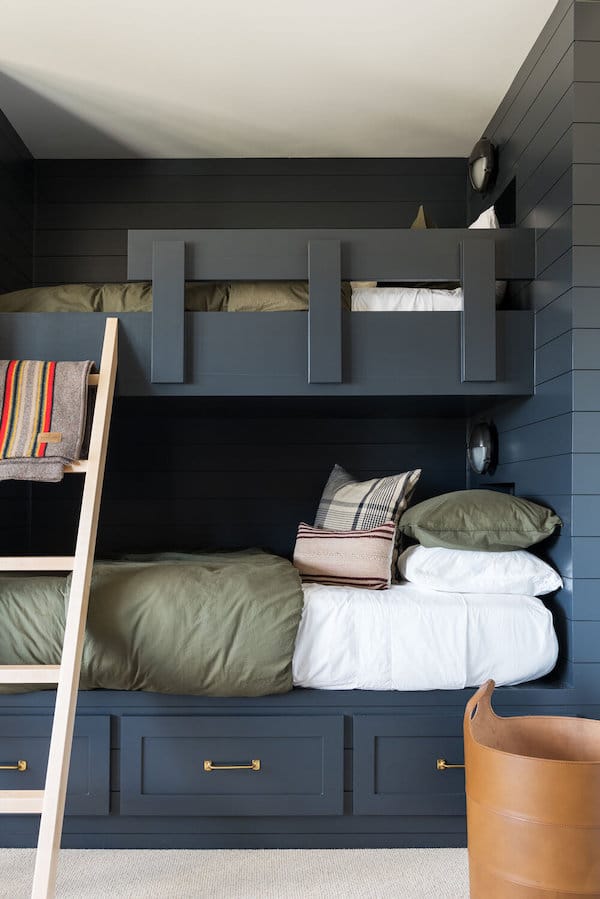 Cozy Bunkbed Bedroom Color Palette in blue and white. cozy, elegant, relaxing, , kids, room, boys room, blue, brown, white, beige, modern, transitional, farmhouse, cottage, vintage style ideas