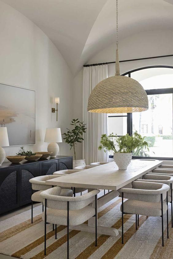 Neutral Dining Room Color Ideas. Color palette, color scheme, paint colors, cozy, elegant, dining table, dining chairs, pendant lights, modern, transitional, minimal, simple, farmhouse, design decor ideas