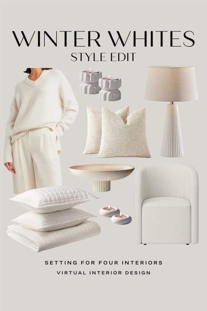 Winter White Decor Ideas and Style Edit. winter white clothes, clothing, sweater, aesthetic, decor, minimalist, neutral, modern