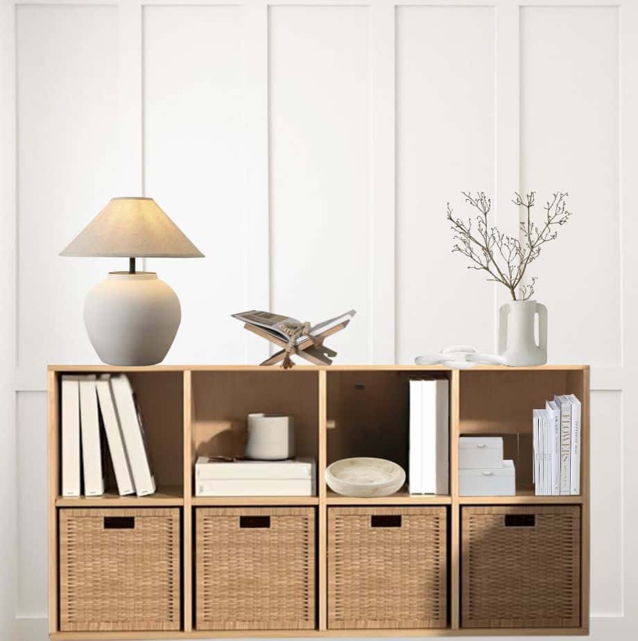 Cube Storage Organizer - Living Room Toy Storage Idea, hidden toy storage and organization tips, stylish, cozy, elegant, neutral, modern, minimalist home inspo, family room ideas, cube storage decor, cute, 8 cube organizer, solutions, ideas for small spaces