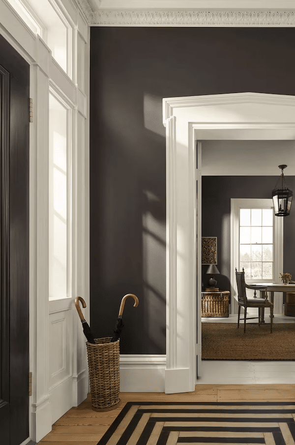 Benjamin Moore Silhouette - Entryway Color, white trim, classic foyer, traditional entry, color ideas and inspiration, new home build ideas, whole home color scheme, neutral, classy