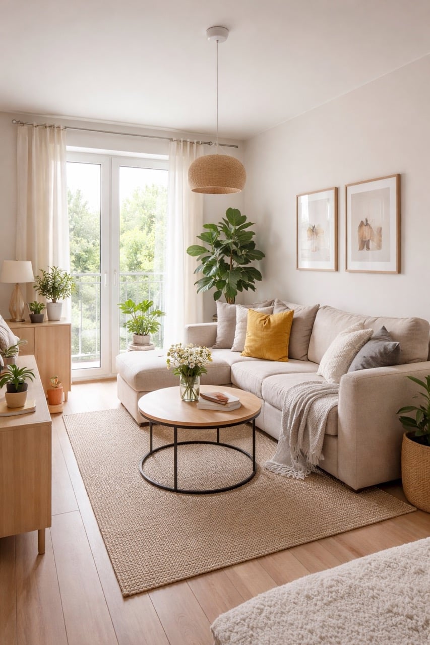 Small Living Room Apartment Ideas, tiny condo inspiration, small living room furniture layout arrangement, cozy apartment, very small living room, neutral aesthetic, space saving extra storage ideas with cabinets, modern, farmhouse, boho, small apartment decorating ideas