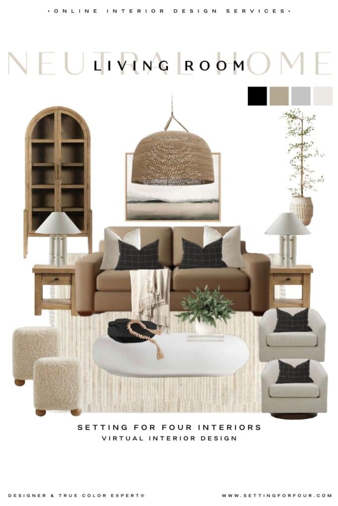 Virtual Interior Design Portfolio example of a living room mood board by a Designer and True Color Expert at Setting For Four Interiors. Online interior design and decor consultations for modern home inspiration, new build homes, room renovations and room refreshes.
