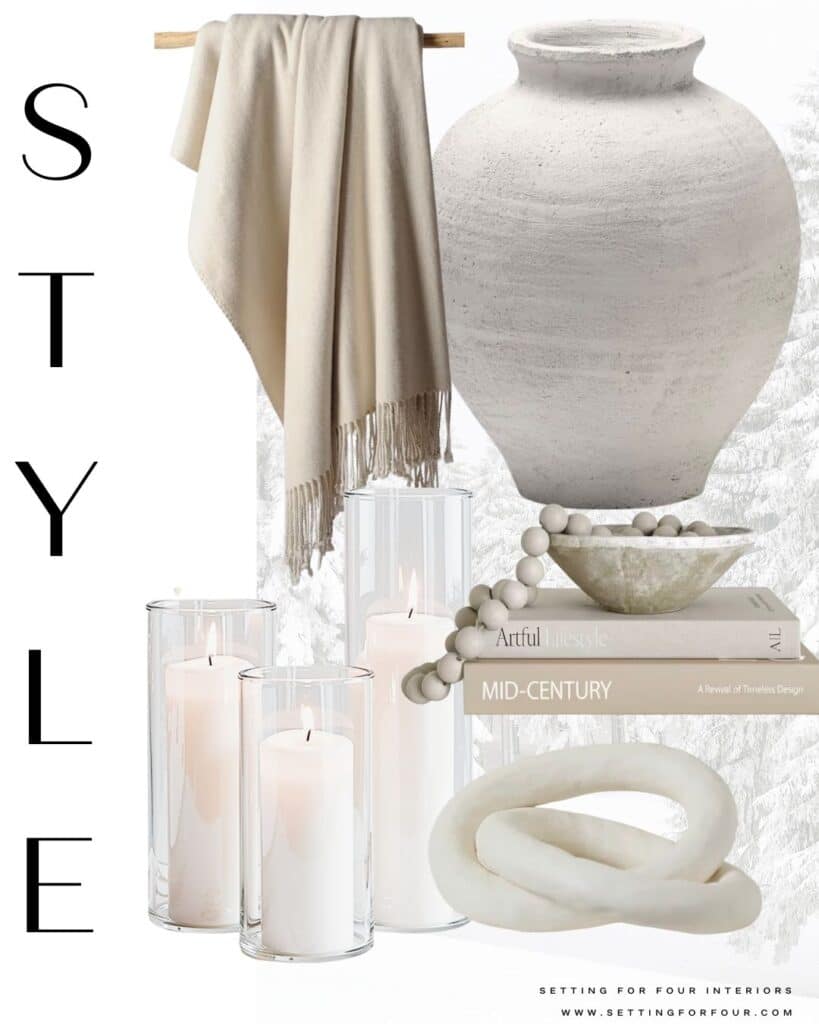 How To Add Style To Your Bedroom - Decor Ideas, coffee table decor ideas, living room decorating, cozy, neutral color palette, living room and bedroom interior design inspiration, 2026 design trends, moody, earthy, organic modern, transitional, minimalist, upholstered bed, Pottery Barn style, Crate & Barrel aesthetic, hire us for virtual interior design with a Designer and True Color Expert at Setting For Four Interiors