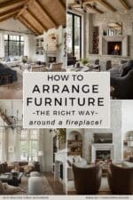 Looking for the best living room furniture arrangement with a fireplace? These warm neutral living rooms and great rooms feature a beautiful fireplace focal point, accent chairs and sofas, layered textures, and a cozy furniture layout with expert designer tips for flow, balance, and conversation seating. Perfect inspiration for elegant, welcoming living room design. New home ideas