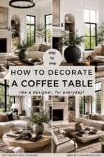 How to Decorate a Coffee Table Like a Designer, For Everyday. Step by step instructions for decorating a living room coffee table by a Designer and True Color Expert, interior design inspiration, 2026 design trends, beginner's guide, design lesson, modern, minimalist, transitional style, Pottery Barn style, Restoration Hardware look, neutral aesthetic, earthy, new home ideas