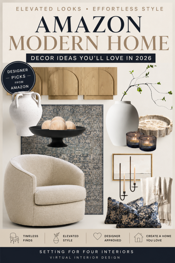 Looking for Amazon modern home decor ideas that look expensive without the designer price tag? As an Interior Designer and True Color Expert®, I'm sharing my favorite Amazon furniture, rugs, lighting, wall decor, pillows, vases, and accessories that create a timeless Organic Modern home inspired by Restoration Hardware, Arhaus, and Pottery Barn. Discover designer styling tips, luxury decorating ideas, and affordable Amazon finds that help you create a beautiful, elevated home. Save this pin for your next home makeover!