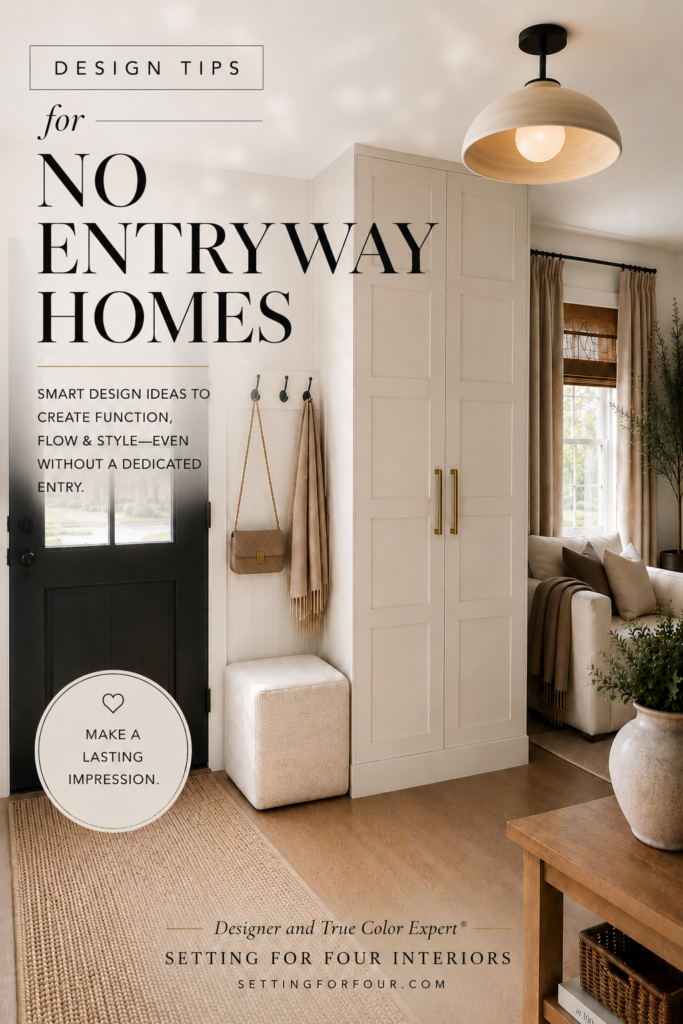 Expert Design Tips For No Entryway Homes. Smart design ideas to create function, flow and style even with no entryway and walk right into the living room. Organic modern entry ideas, 2026 design tips from a Designer and True Color Expert® | Setting For Four Interiors
