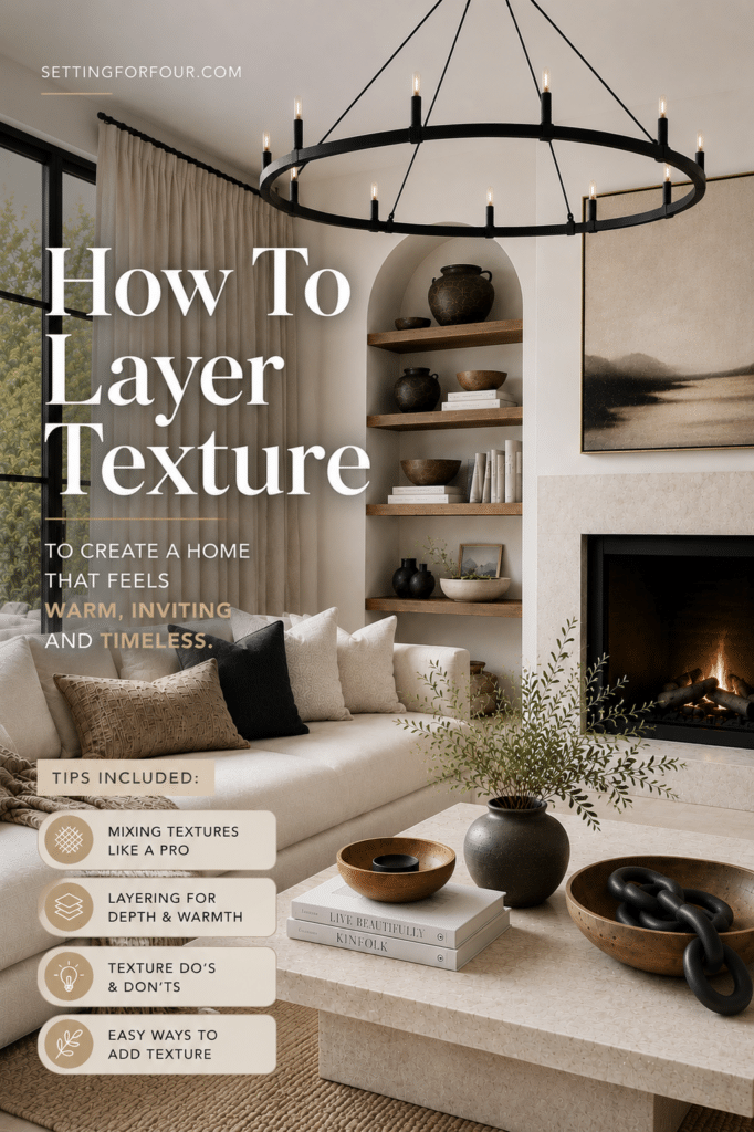 Learn how to add texture to a room and create a warm, inviting and beautifully finished home. Discover expert interior designer tips for layering rugs, pillows, drapes, wood, natural materials, lighting and decor to add depth and dimension. Plus, learn texture doโs and donโts, designer secrets and easy ways to make any room look more luxurious and professionally designed. 2026 design trends. Setting For Four Interiors | Designer & True Color Expertยฎ