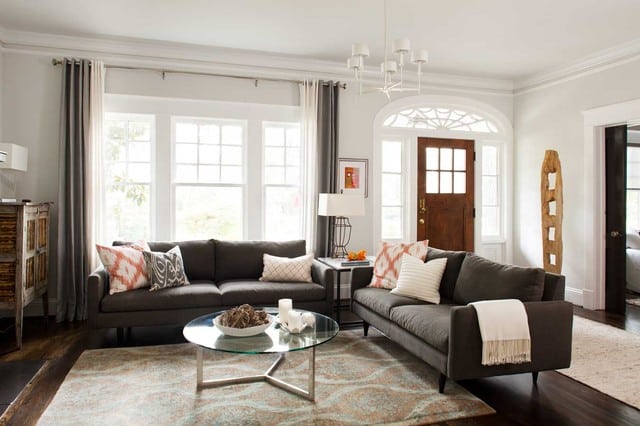 No Entryway Furniture Arrangement Idea With Sofa Perpendicular To The Front Door, inspiration for front door opens straight onto the living room, designer and true color expert tips, tiny home ideas, open concept home inspo